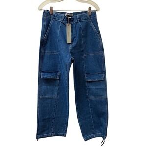 HUDSON Drawstring Cargo Parachute Pants in Chill Denim size S NEW